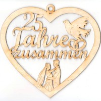 25 Jahre zusammen mit Taube und Zahl 25 zur Silberhochzeit