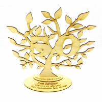 Lebensbaum aus Holz mit der Zahl 50 Personalisierter Gravur in 28 cm Hoch Geburtstags  Geschenk