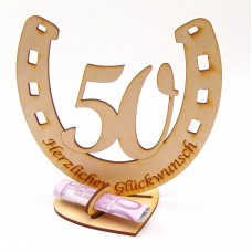 Hufeisen mit Zahl 50, bestens geeignet für Geldscheingeschenke, z. B. zum Geburtstag oder zur Goldenen Hochzeit