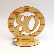 Geschenk zum 80. Geburtstag, personalisiert mit Glückwunschgravur