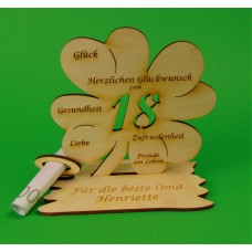 Geldgeschenk Kleeblatt 18. Geburtstag, Türkishochzeit 11cm