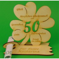 Geldgeschenk Kleeblatt 50. Geburtstag, Goldene Hochzeit, Firmenjubiläum, Jahrestag  11cm