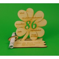 Geldgeschenk Kleeblatt 86. Geburtstag 11cm