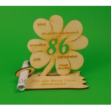 Geldgeschenk Kleeblatt 86. Geburtstag 11cm