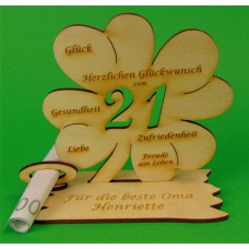 Geldgeschenk Kleeblatt 21 Geburtstag oder zur Opalhochzeit 11cm