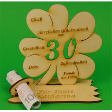 Geldgeschenk Kleeblatt 30. Geburtstag, Firmenjubiläum, Jahrestag, Perlenhochzeit 11cm