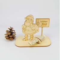 Weihnachtsmann mit Ortsschild und Geldscheinhalter