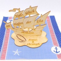 Dreimaster mit Gravur - bestens geeignet als Hochzeitsgeschenk 21 cm