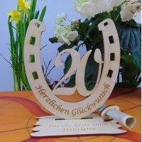 Hufeisen mit Zahl 20, perfekt für Geldscheinhalter, z. B. für Geburtstag oder zur Porzellanhochzeit