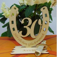 Hufeisen mit Zahl 30, ideal als Geldscheinhalter, z. B. für runden Geburtstag oder zur Perlenhochzeit