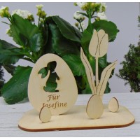 Hase im Ei, Wunschtext auf der Bodenplatte - Tulpe