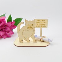 Geldgeschenk Katze mit Ortsschild mit Geldscheinhalter