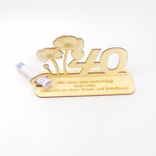 Mohnblume mit Glückwünschen, Personalisierte Geschenkidee, Zahl 40 oder 45