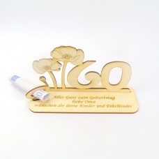 Mohnblume mit Glückwünschen, Personalisierte Geschenkidee, Zahl 60 oder 65