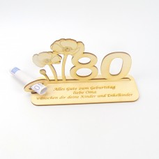 Mohnblume mit Glückwünschen, Personalisierte Geschenkidee, Zahl 80 oder 85
