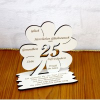 25. Geburtstag Geld-Gutschein-Geschenk -  Kleeblatt  weiß  mit Gravur "Ich wünsche ... "