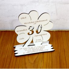30. Geburtstag Geld-Gutschein-Geschenk -  Kleeblatt  weiß  mit Gravur "Ich wünsche ... "