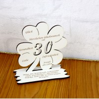 30. Geburtstag Geld-Gutschein-Geschenk - Kleeblatt weiß mit Gravur "Wir wünschen dir ... "