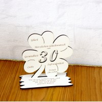 30. Geburtstag Geld-Gutschein-Geschenk - weißes Kleeblatt  mit Gravur eines Spruchs