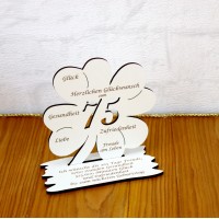75. Geburtstag Geld-Gutschein-Geschenk -  Kleeblatt  weiß mit Gravur "Ich wünsche ... "