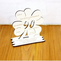 90. Geburtstag Geld-Gutschein-Geschenk -  Kleeblatt  weiß  mit Gravur "Ich wünsche ... "