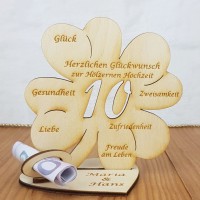 Geldgeschenk Kleeblatt 10. Hochzeitstag Hölzerne Hochzeit oder Rosenhochzeit 11cm oder 16 cm