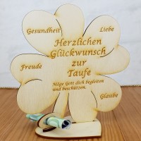  Geldgeschenk Taufe, Kleeblatt 11 cm oder 16 cm Personalisiert stehend