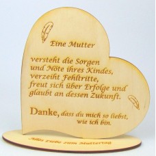 Herz aus Holz stehend zum Muttertag  mit Spruch Eine Mutter versteht