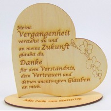 Herz aus Holz stehend zum Muttertag  mit Spruch Danke für dein Verständnis