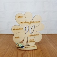 Geldgeschenk 90. Geburtstag Kleeblatt 11cm oder 16 cm Personalisiert aus Herzunterplatte
