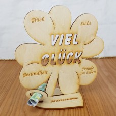 Geldgeschenk Kleeblatt Viel Glück mit Wunschgravur 16cm