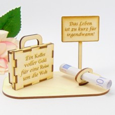 Geldgeschenk Koffer - Zuschuss zur Reisekasse - Weltreise - mit passendem Schild