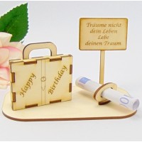 Geldgeschenk Koffer - Happy Birthday Koffer - mit passendem Schild