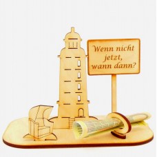 Leuchtturm Geschenk für Urlaub und Reisekasse, mit Ortsschild Geld- und Gutscheinscheinhalter