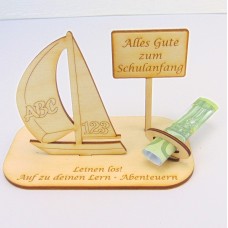 Geldgeschenk zur Einschulung Segelboot "Leinen los"